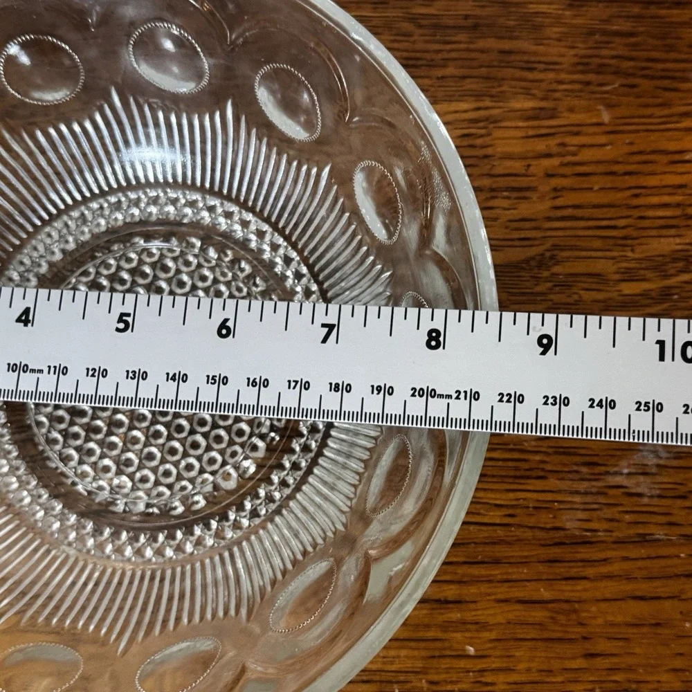 Vintage Cut Glass Serving Bowl Clear Hobnail Oval Pattern 9